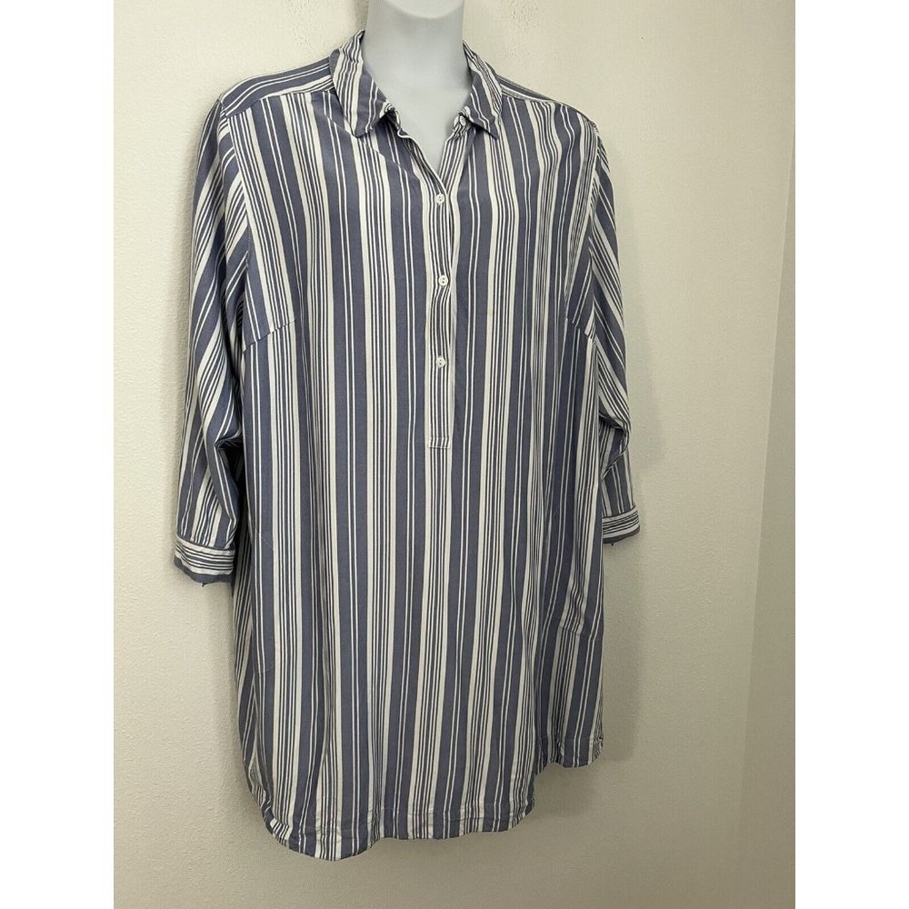 J. Jill Dress Pure Jill  Blue White Rayon Striped Shirt Dress Pockets Coastal 4X